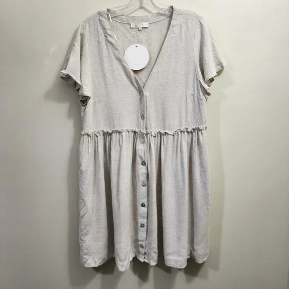 House of Sienna | Dresses | House Of Sienna Linen Blend Vneck Button Front  Short Sleeve Dress Nwt Size 4 | Poshmark